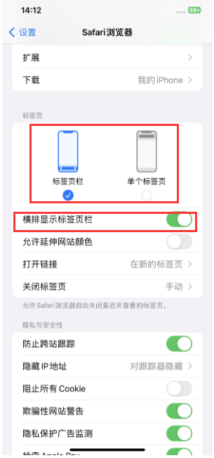 爱民苹果手机维修分享Safari浏览器如何切换标签栏位置 